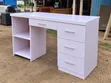 Modern White Wooden Office Desk with 4 Drawers & Shelves - 2