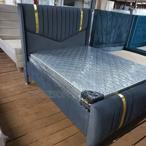 Luxury 5x6 Charcoal Grey Bed with Gold Strips & 10-inch Mattress Combo