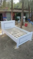 Modern White Single Bed Frame with Slate Base & Headboard Accents - 2