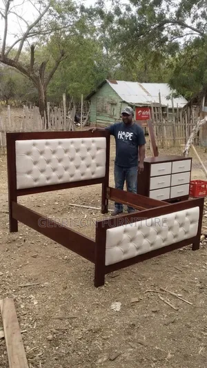 Luxury Mahogany Tufted Bed Frame + 6-Drawer Dresser Set