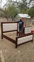 Luxury Mahogany Tufted Bed Frame + 6-Drawer Dresser Set - 1