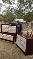 Luxury Mahogany Tufted Bed Frame + 6-Drawer Dresser Set - 3