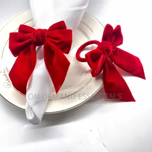 Luxury Velvet Bow Napkin Rings - Red (Set of 4)