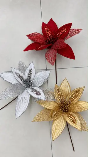 3pcs Glitter Poinsettia Christmas Flower Decorations