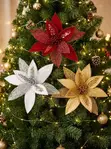 Maua 3 ya Poinsettia ya Krismasi yenye Mng'ao - 2