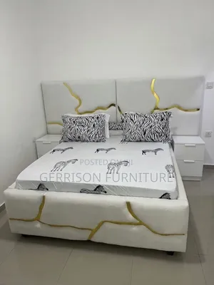 Luxury 5x6 Cream Bouclé Bed with 8" Mattress & Side Drawers
