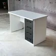 Modern White Office Desk with 4 Charcoal Drawers - 3
