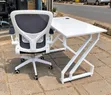 Metallic White Black Grommets Table and Strong Mesh Chair - 2