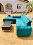 Luxury Teal Velvet L-Shaped Sectional Sofa - 1