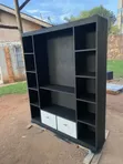 Modern Matte Black TV Wall Unit With Drawers - 1