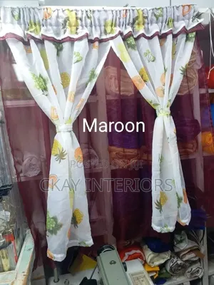 Home Interiors Pazia za Jikoni Zenye Mandhari ya Matunda - Bluu na Maroon