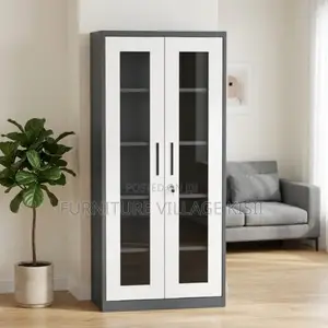 2-Door Glass Front Metallic Storage Cabinet