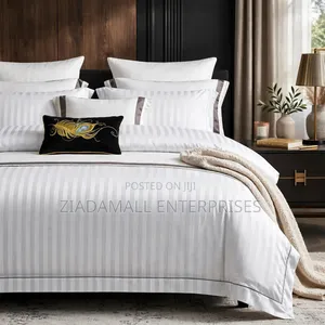 Set ya Duvet Cover ya Luxury Cotton Satin yenye Michirizi (6x6, 6x7)