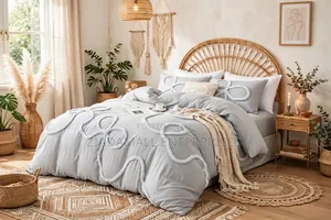 Bowknot Tufted Duvet Cover Set Grey - Ultra Luxury