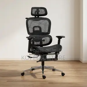Ergonomic Office Fabric Chair with Footrest - Black