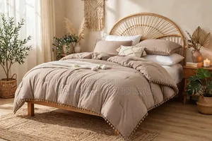 Pom-Pom Laced Duvet Cover Set Beige - Bohemian Microfiber