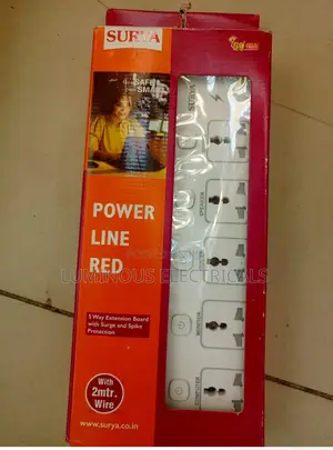 Surya Power Line Red 5-Way Extension Board (2m Wire)