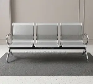 Metallic Stainless Steel 3-Seater Waiting Bench