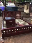 Seti ya Kitanda cha Mbao Nyeusi ya Mahogany na Locker ya Kando ya Kitanda - 2