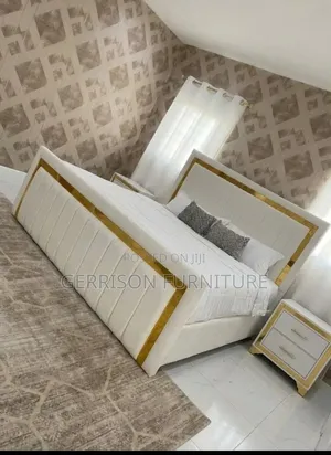 Luxury 6x6 Gold Panel Bed + 10" Mattress + 2 Bedside Drawers