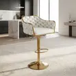 Adjustable Bar Stool - White Velvet & Metal - 1
