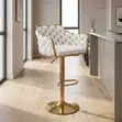 Adjustable Bar Stool - White Velvet & Metal - 2