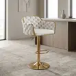 Adjustable Bar Stool - White Velvet & Metal - 4