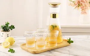 5 Pc Quality Ribbed Flute Carafe Glass Set