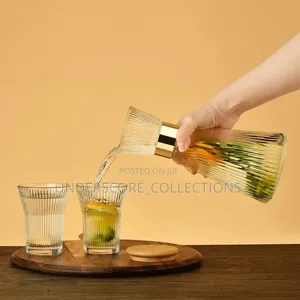 3 Pc Set: Ribbed Flute Carafe Glass Set