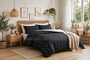 Black Herringbone Duvet Cover Set - 6x6/6x7 - Nordic Style - 6PCS - New