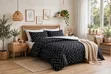 Black Herringbone Duvet Cover Set - 6x6/6x7 - Nordic Style - 6PCS - New - 1