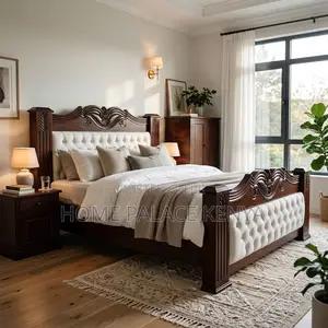 King Size Mahogany Padded Bed Frame