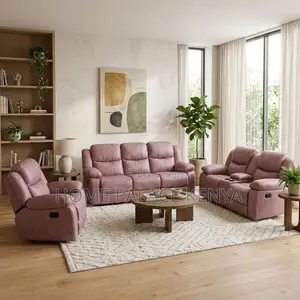 6-Seater Light Pink Fabric Recliner Sofa