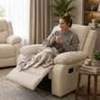 Home Palace 6-Seater Light White Fabric Recliner Sofa - 5