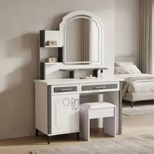 Modern Dressing Table with Mirror and Storage - White
