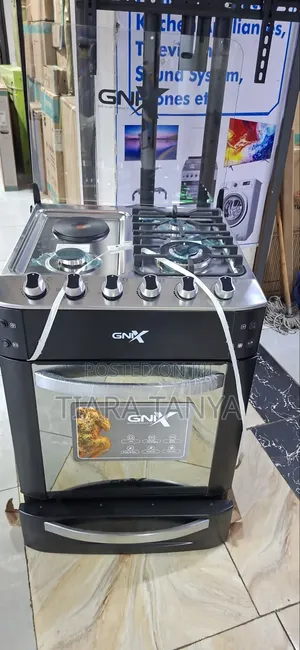 GNIX 60x60cm Cooker: 3 Gas Burners + 1 Hotplate, Electric Oven