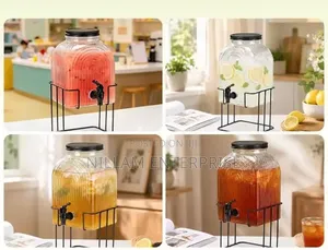 Brand New 5.7L Glass Juice Dispenser with Metallic Stand