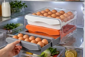 New Acrylic 32 Egg Holder - Double Drawer - White/Grey/Orange