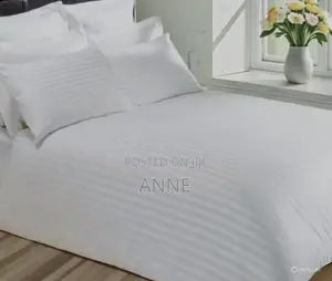6 PCS Cotton Bedsheet Set - White Stripes