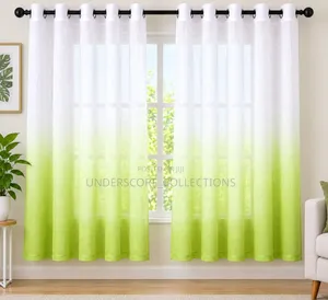 2pcs Ombre Sheer Curtains - White & Lime Green