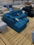 Teal Blue 5-Seater L-Shaped Sofa with Ottoman - 1
