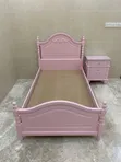 Pink Wooden Single Bed with Nightstand - 1
