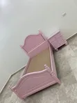 Pink Wooden Single Bed with Nightstand - 2