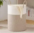 Large Decorative Woven Cotton Rope Laundry Basket with Handles - 1