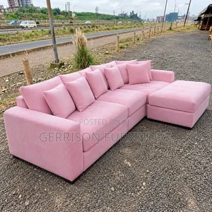 Sofa ya Premium ya Viti 5 ya Corduroy Pinki na Ottoman
