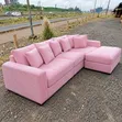 Sofa ya Premium ya Viti 5 ya Corduroy Pinki na Ottoman - 1
