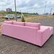 Sofa ya Premium ya Viti 5 ya Corduroy Pinki na Ottoman - 2