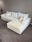 Premium Cream White Corduroy L-Shaped Sectional Couch (4-Seater) - 1