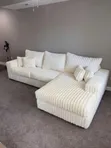 Premium Cream White Corduroy L-Shaped Sectional Couch (4-Seater) - 2