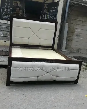 5x6 Geometric Tufted Bed Frame - White & Brown